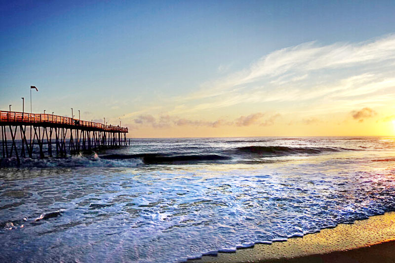 Avalon Pier at sunrise in Kill Devil Hills NC, on the North Carolina Outer Banks